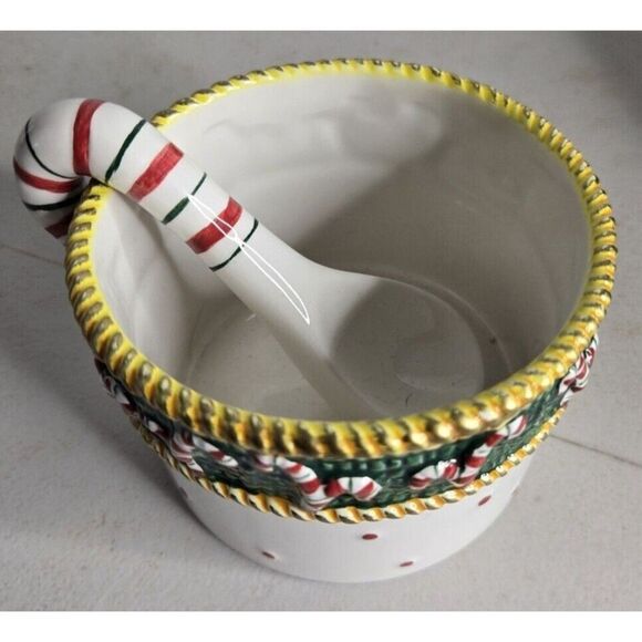 Nikko Ceramics Other - NIKKO Christmas Dip Set Candy Cane Spoon Accented Bowl 2 Piece